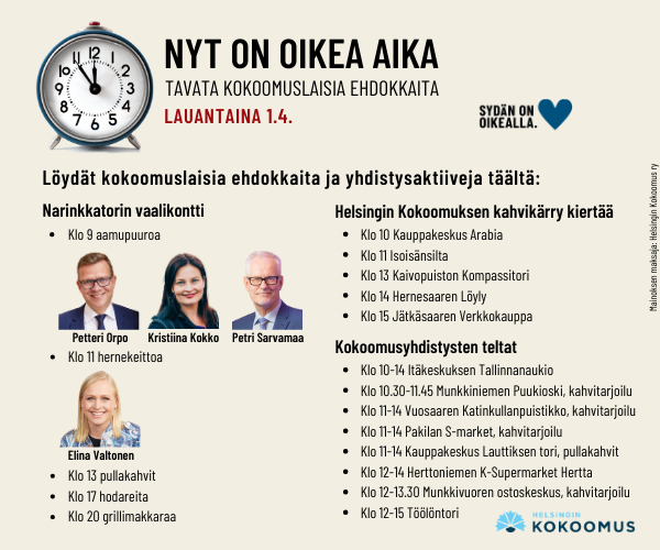 Helsingin Kokoomuksen Suuri Kampanjapäivä! 1.4.2023 10:00 - 1.4.2023 23:55